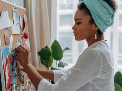 Lady making a story board